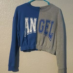 Blue and grey rue 21 angle crop top